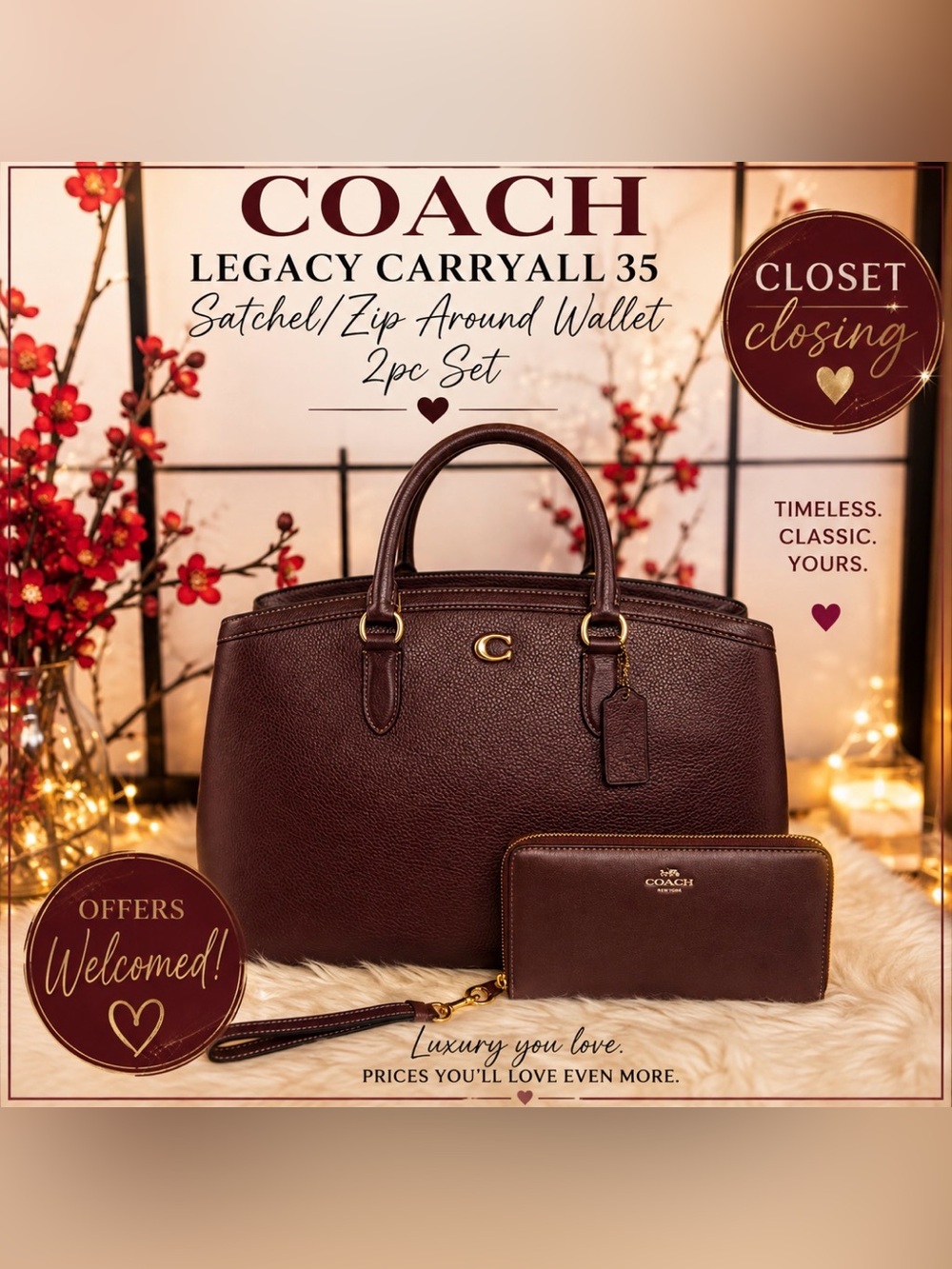 Coach LEGACY CARRYALL 35 Satchel/Zip Around Wallet 2pc Set